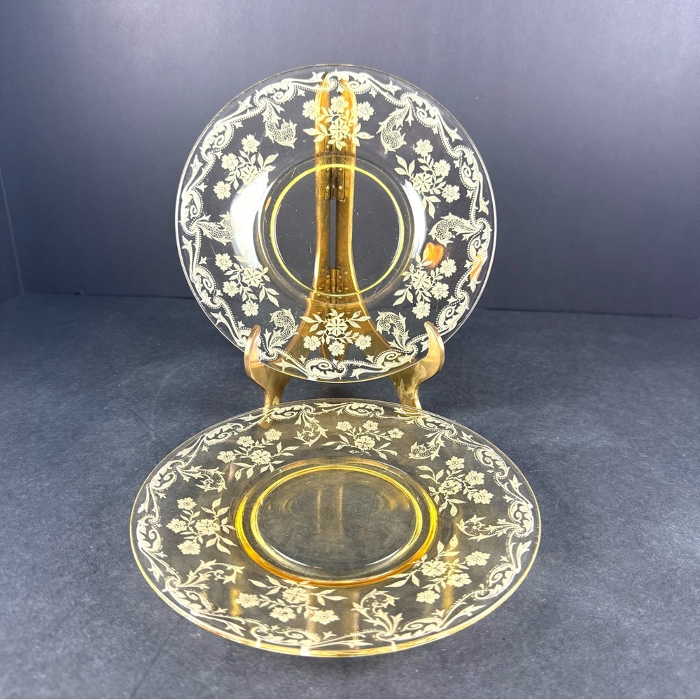 Vintage 1930s Depression Glass Tiffin Rosalind Mandarin Yellow Salad Plate 7.25”